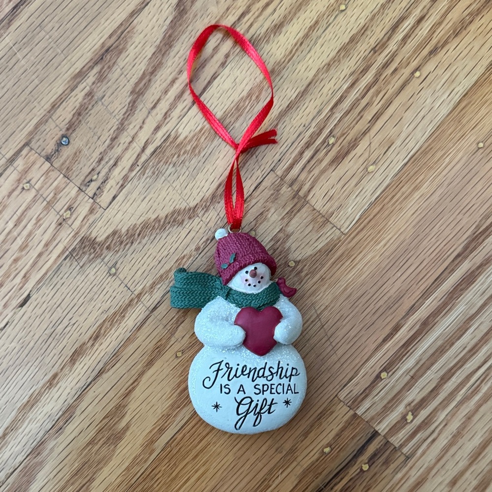 Snowman Ornament with Red and Green Accents
